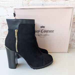 Juicy Couture Black Heeled Boots with Gold Zipper